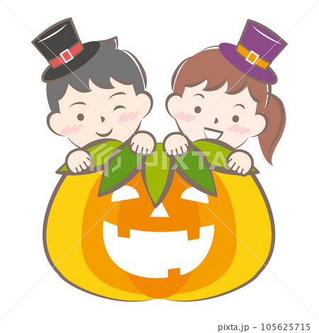 カボチャとハロウィンの仮装をした子供たち 105625715