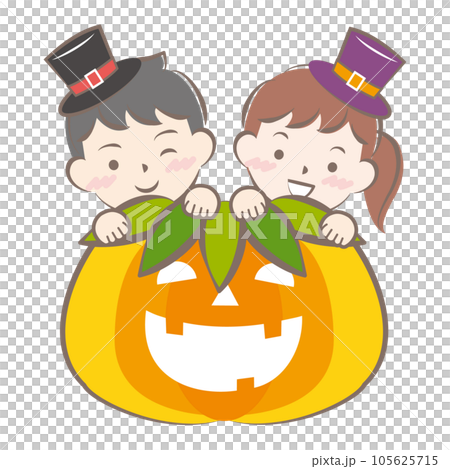 カボチャとハロウィンの仮装をした子供たち 105625715