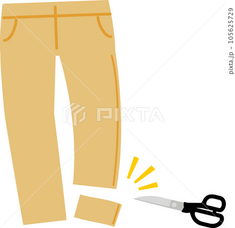 裾を切ったズボンと裁ちばさみ 105625729