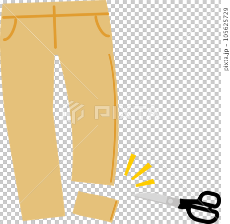 裾を切ったズボンと裁ちばさみ 105625729