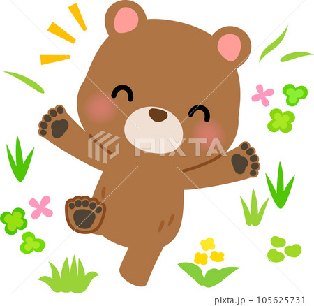野原で寝転ぶクマのキャラクター 105625731
