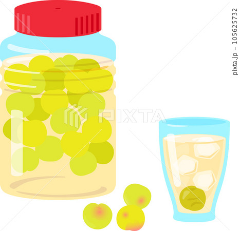 保存容器で漬けた梅とグラスに入った梅ドリンク 105625732