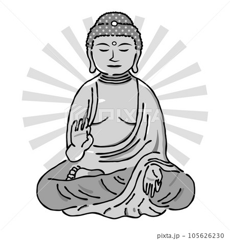 阿弥陀如来のイラスト素材_白黒（1c） 105626230