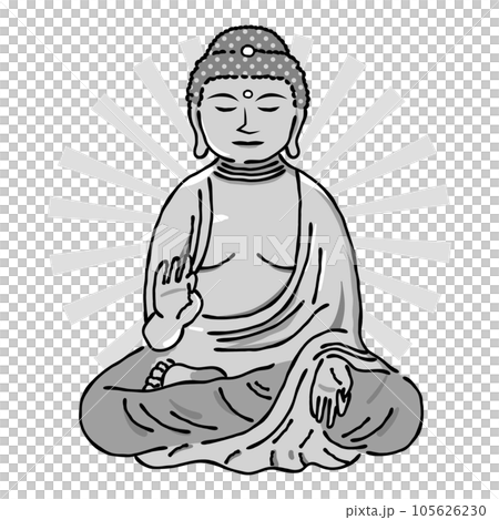 阿弥陀如来のイラスト素材_白黒（1c） 105626230