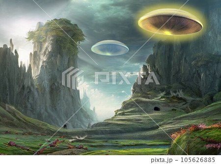 レムリアの大自然を調査するUFO 105626885
