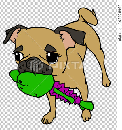 小鹿小狗嘴裡叼著一隻玩具青蛙不肯放手 105626965