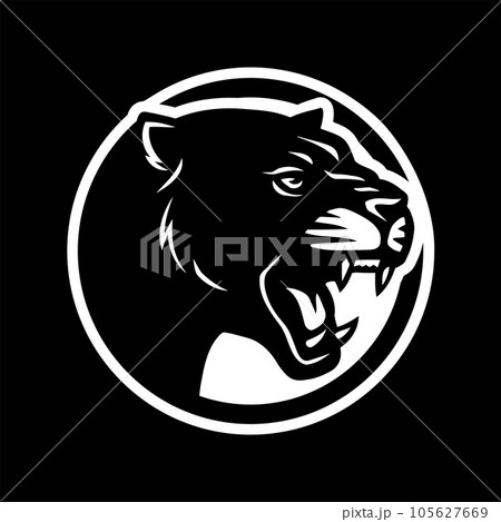 Panter silhouette, round shape logo on a dark background. Vector illustration. 105627669