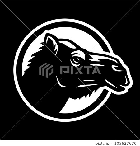 Camel silhouette, round shape logo on a dark background. Vector illustration. 105627670