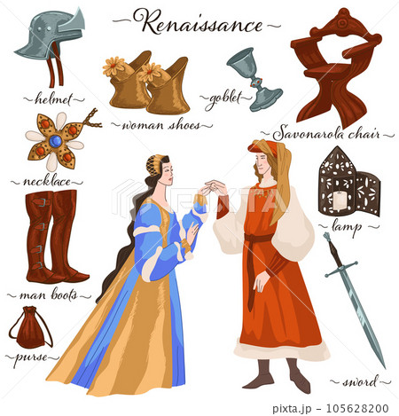 Renaissance man and woman in traditional clothes 105628200