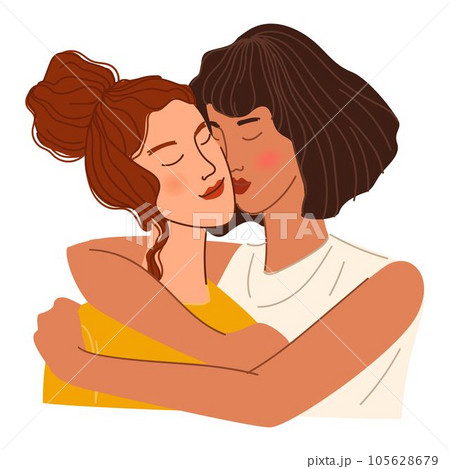 Women hugging and kissing, loving couple or friend Women hugging and kissing, loving couple or friend 105628679