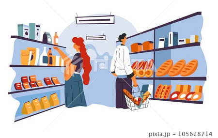 People shopping in supermarket choosing products 105628714