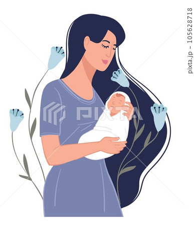 Character holding newborn sleeping baby in hands 105628718
