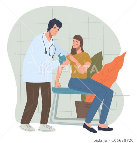 Woman in hospital or clinics getting vaccinated 105628720