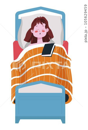 Sleeping girl covered with warm blanket with book 105629459