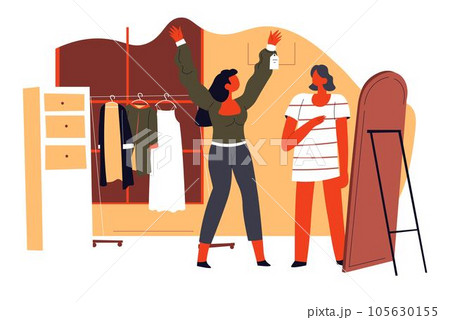 Woman wearing perfect outfit, happy lady by mirror Woman wearing perfect outfit, happy lady by mirror 105630155