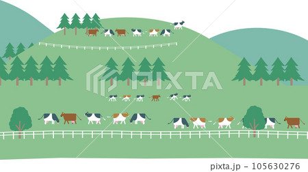 牧場と乳牛放牧のイメージイラスト 105630276