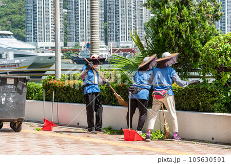 香港の植栽を剪定する人 105630591