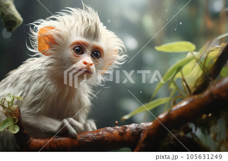 Image of cute baby leaf monkey on tree on nature background. Wildlife Animals. Generative AI. Illustration. 105631249