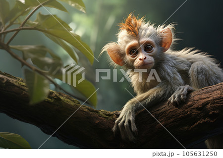 Image of cute baby leaf monkey on tree on nature background. Wildlife Animals. Generative AI. Illustration. 105631250