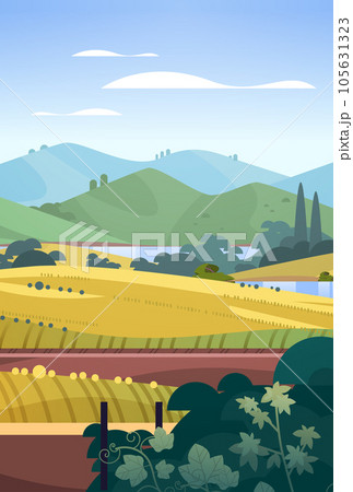 landscape view of with clear river still water mountain ridge green meadow shores nature tourism travel adventure concept 105631323