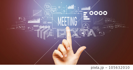Meeting theme with hand pressing a button Meeting theme with hand pressing a button 105632010
