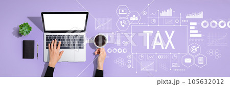 Tax theme with person using laptop computer Tax theme with person using laptop computer 105632012