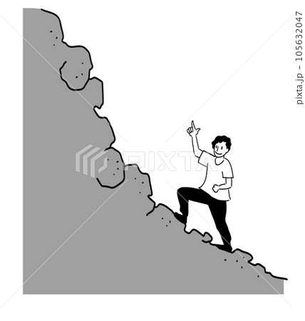 岩だらけの崖を上っていく笑顔の男性の線画イラスト 105632047