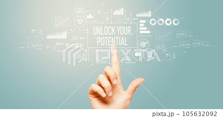 Unlock your potential theme with hand pressing a button 105632092