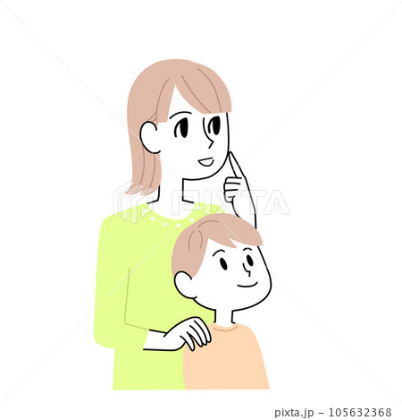 何かを見上げている親子 105632368
