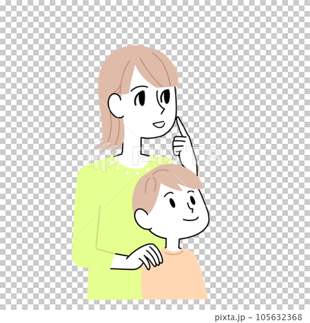 何かを見上げている親子 105632368