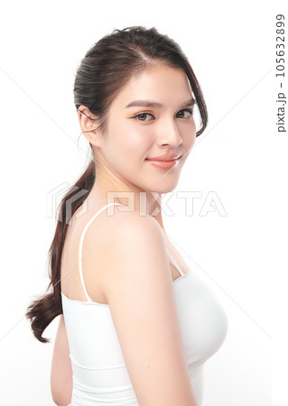 Beautiful young asian woman with clean fresh skin on white background, Face care, Facial treatment, Cosmetology, beauty and spa, Asian women portrait. 105632899
