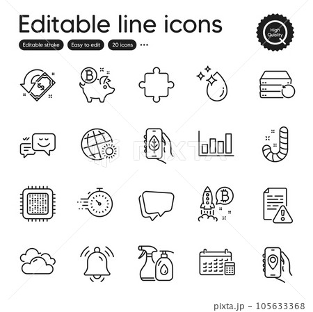 Set of Business outline icons. Contains icons as World weather, Cloudy weather and Cashback elements. Timer, Happy emotion, Cpu processor web signs. Speech bubble, Water drop. Vector Set of Business outline icons. Contains icons as World weather, Cloudy weather and Cashback elements. Timer, Happy emotion, Cpu processor web signs. Speech bubble, Water drop. Vector 105633368