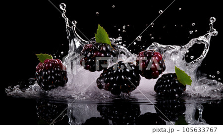 blackberry fresh water splashing on the isolated background 105633767