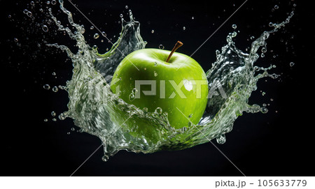 Green apple fresh under water splashing on the isolated background 105633779