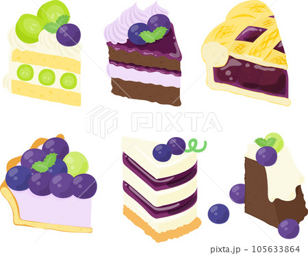 レアチーズやタルトやシフォンなどの、愛らしくてジューシーな葡萄ケーキのアイコンデザイン 105633864