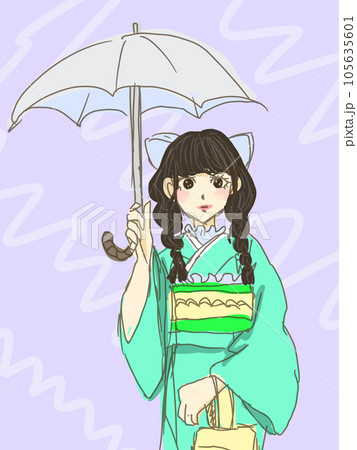 手書きイラスト　原画　着物　女性　人物画　動物　水彩画　イラスト　絵　黒髪　和風 手書きイラスト 原画 着物 女性 人物画 動物 水彩画 イラスト 絵