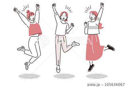 人物 笑顔でジャンプする女性たち 105636067