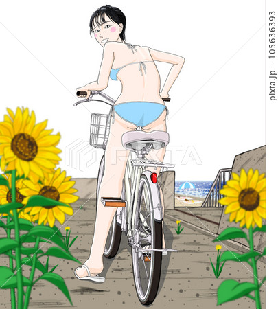 自転車に乗っているビキニ水着の女の子53 ヘルメットなし 自転車に乗っているビキニ水着の女の子53 ヘルメットなし 105636393