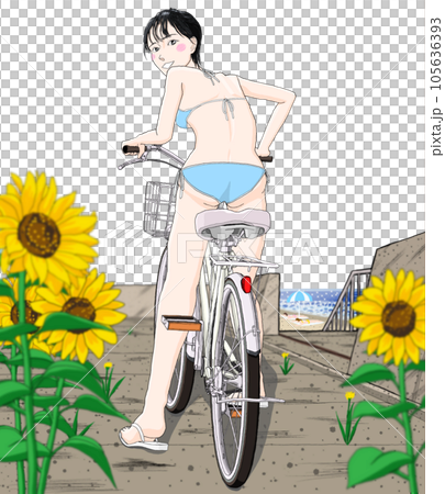 自転車に乗っているビキニ水着の女の子53 ヘルメットなし 自転車に乗っているビキニ水着の女の子53 ヘルメットなし 105636393