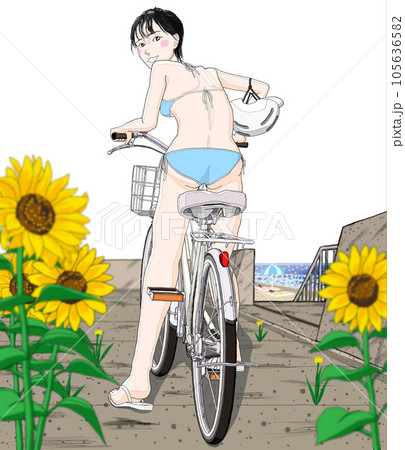 自転車に乗っているビキニ水着の女の子58 ヘルメット右 自転車に乗っているビキニ水着の女の子58 ヘルメット右 105636582