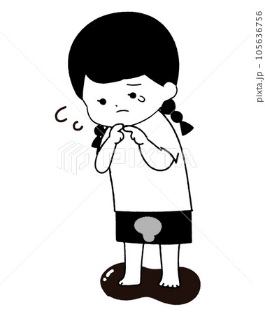 おしっこを漏らした女の子(白黒) おしっこを漏らした女の子(白黒) 105636756