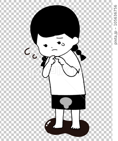 おしっこを漏らした女の子(白黒) おしっこを漏らした女の子(白黒) 105636756