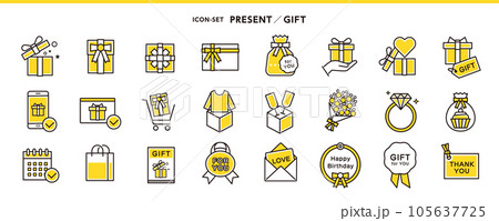 プレゼント、ギフト、ショッピング アイコンセット プレゼント、ギフト、ショッピング アイコンセット 105637725