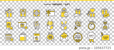 プレゼント、ギフト、ショッピング アイコンセット プレゼント、ギフト、ショッピング アイコンセット 105637725