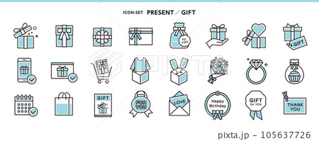 プレゼント、ギフト、ショッピング アイコンセット プレゼント、ギフト、ショッピング アイコンセット 105637726