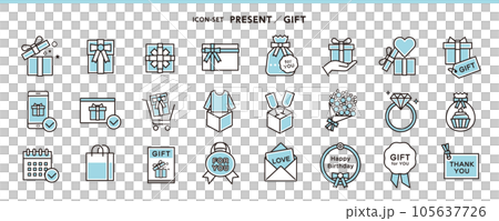 プレゼント、ギフト、ショッピング アイコンセット プレゼント、ギフト、ショッピング アイコンセット 105637726