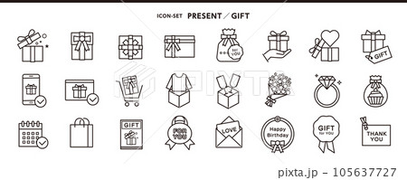 プレゼント、ギフト、ショッピング アイコンセット プレゼント、ギフト、ショッピング アイコンセット 105637727