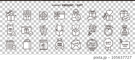 プレゼント、ギフト、ショッピング アイコンセット プレゼント、ギフト、ショッピング アイコンセット 105637727