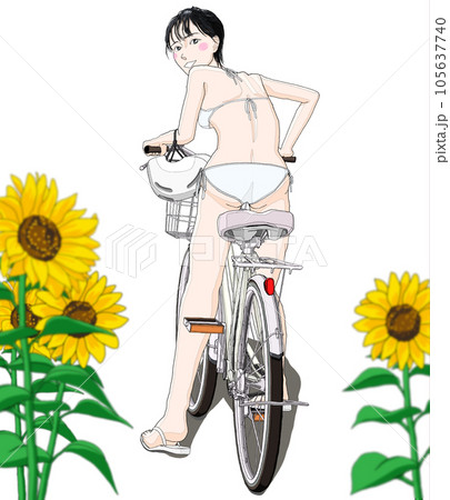自転車に乗っているビキニ水着の女の子66　ヘルメット左 105637740