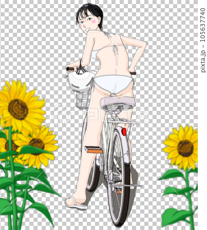自転車に乗っているビキニ水着の女の子66　ヘルメット左 105637740